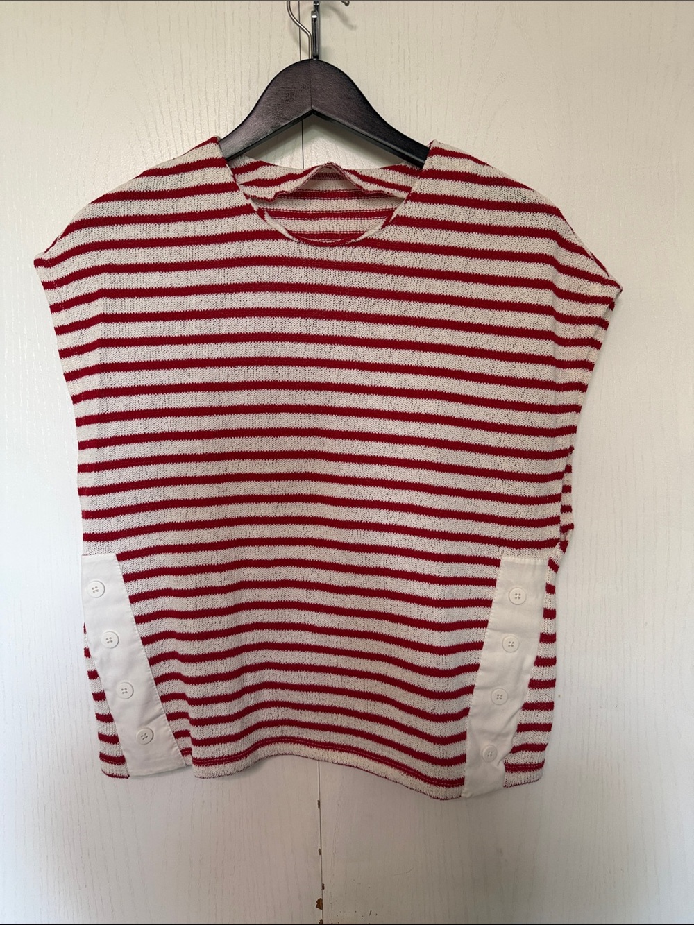 Zara Red and White Striped Button-Detail Sleeveless Knit Top